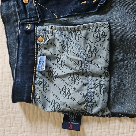 ROCK & REPUBLIC WOMENS BERLIN SKINNY JEANS SIZE 8 M WASHED DARK BLUE PREOWNED - Picture 17 of 17